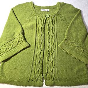 CATO Cardigan Sweater Womens XL  Green Chunky Knit Cable Knit Button  3/4 Sleeve